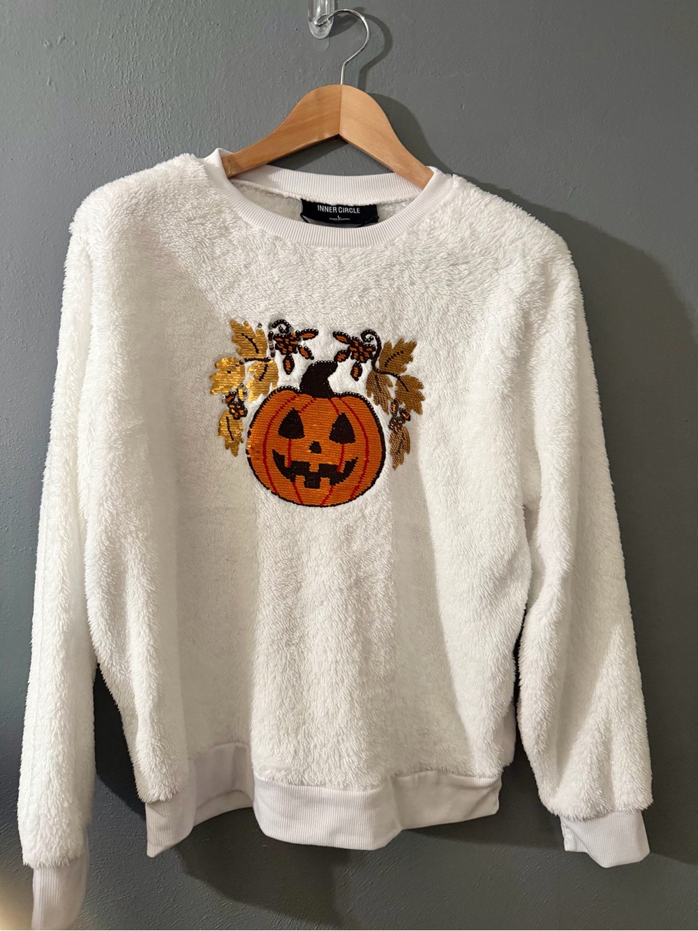 White Plush Halloween Pumpkin Sweatshirt by
